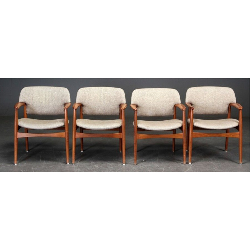 Set of 4 vintage Einar Larsen & Aksel Bender Madsen Solid Teak Armchairs 1955s