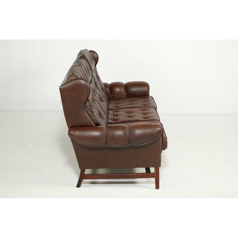Vintage 3 Seater Leather Sofa, Danish 1970s