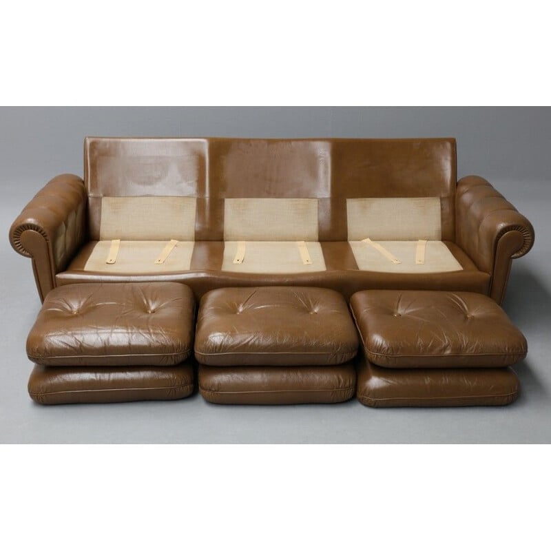 Vintage Leather Sofa With 2 Armchairs