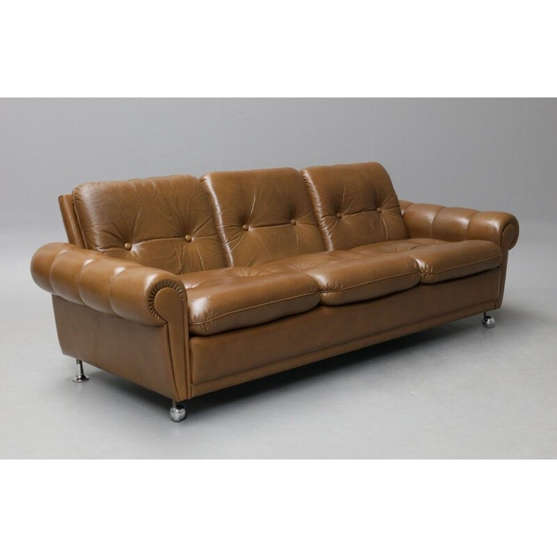 Vintage Leather Sofa With 2 Armchairs