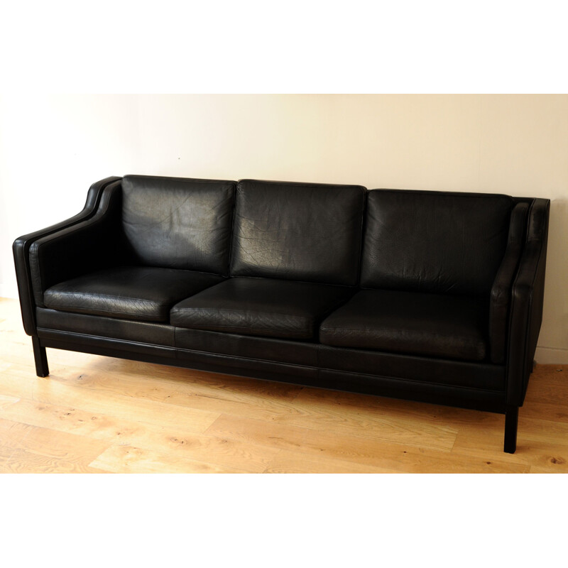 Vintage black leather sofa 1960s