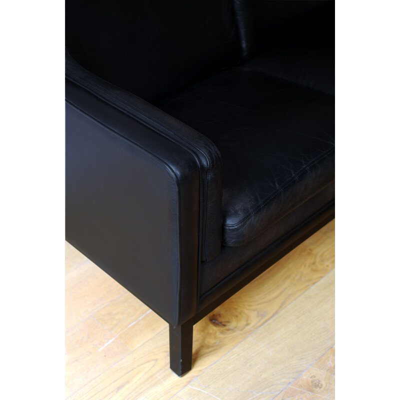 Vintage black leather sofa 1960s