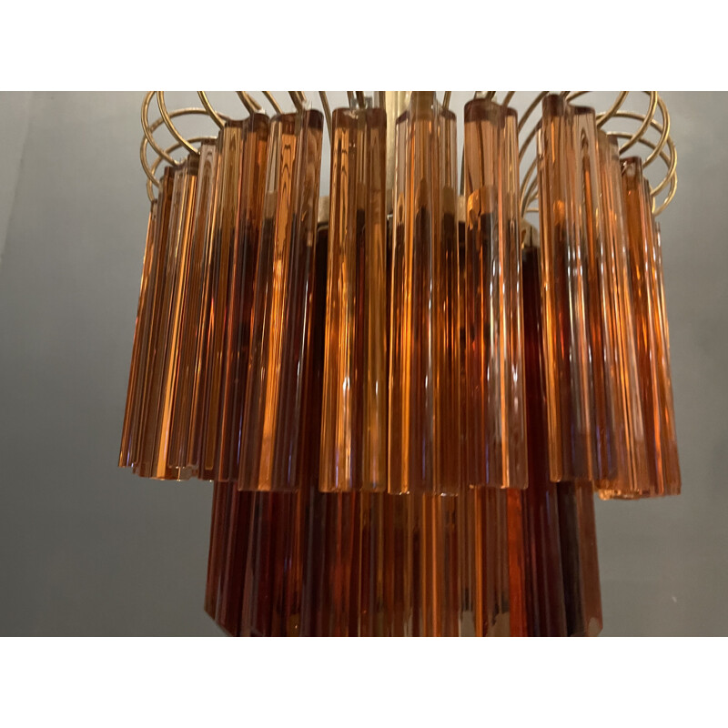 Large vintage Murano Glass Prism Rose Caramel Chandelier by Venini Paolo 1960s