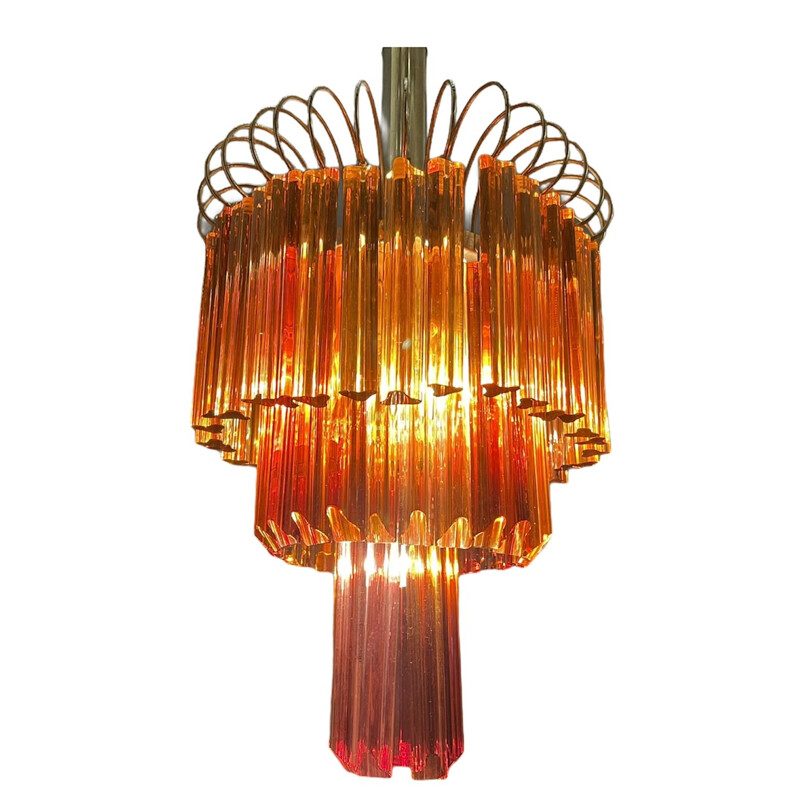 Large vintage Murano Glass Prism Rose Caramel Chandelier by Venini Paolo 1960s