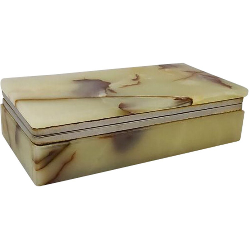 Vintage brown-green alabaster box, Italy 1960