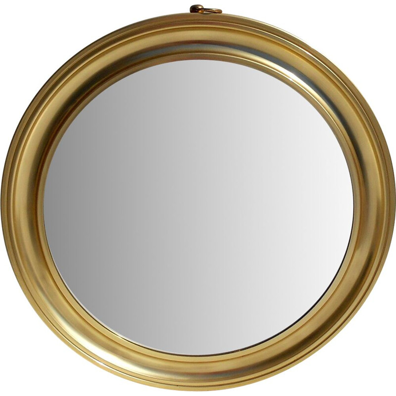 Espelho Vintage com moldura de alumínio dourado, Itália 1960