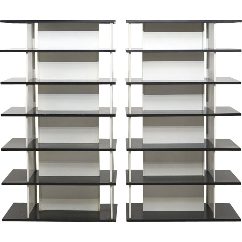 Pair of vintage steel bookcases by Wim Rietveld, Netherlands 1960
