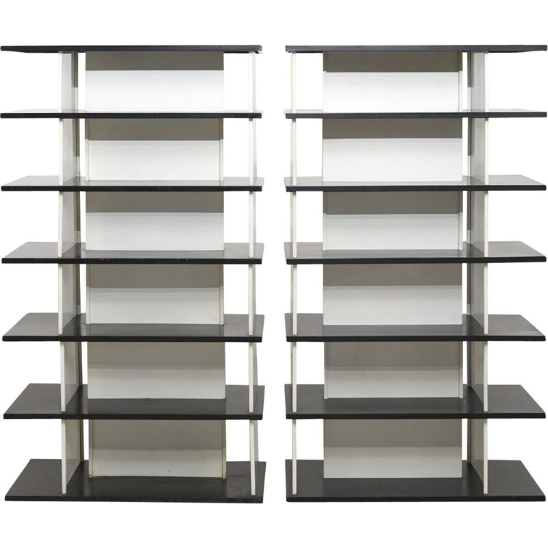 Pair of vintage steel bookcases by Wim Rietveld, Netherlands 1960