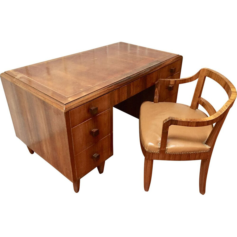 Vintage art deco desk and its matching armchair