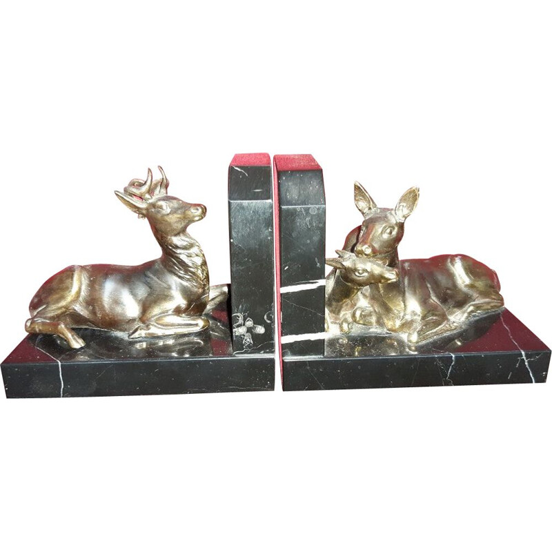 Pair of vintage bookends in regula on art deco marble, 1940