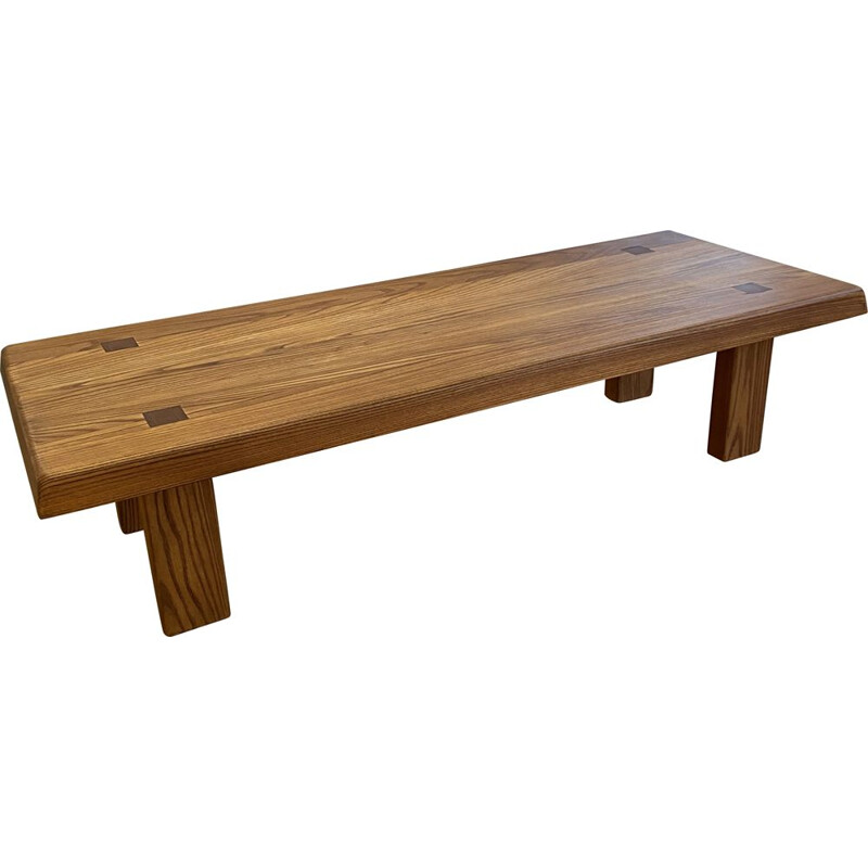 Vintage elm coffee table "T08" by Pierre Chapo 1950s