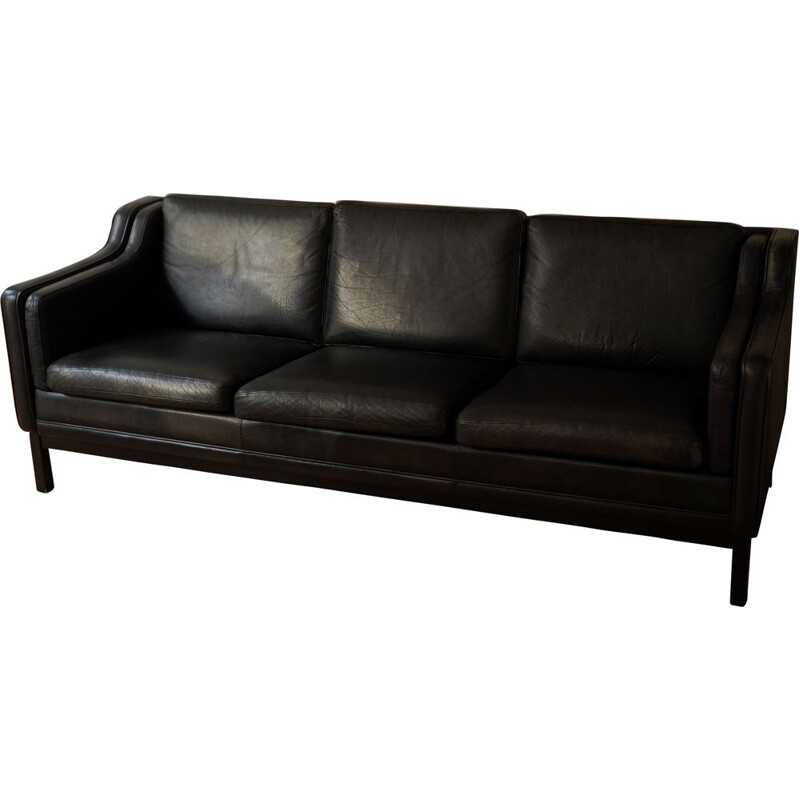 Vintage black leather sofa 1960s