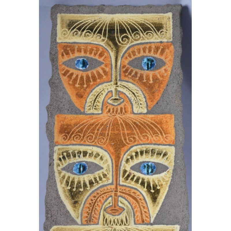 Vintage enamelled lava wall panel by Jean Jaffeux, African 1950