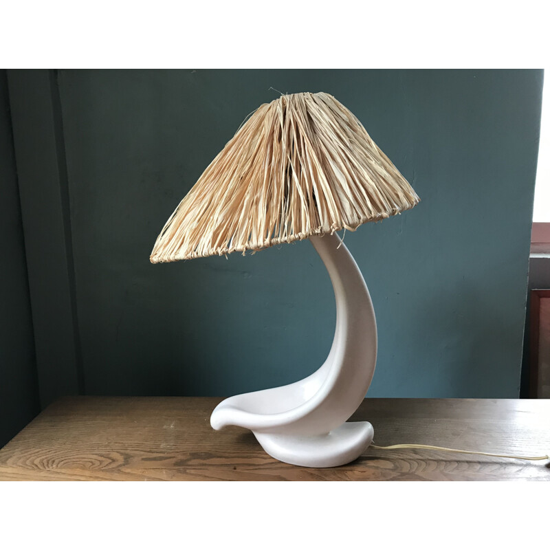 Vintage white ceramic zoomorphic lamp by Louis Giraud for Vallauris 1950s