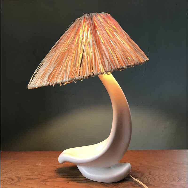 Lampe vintage zoomorphe en céramique blanche par Louis Giraud pour Vallauris 1950