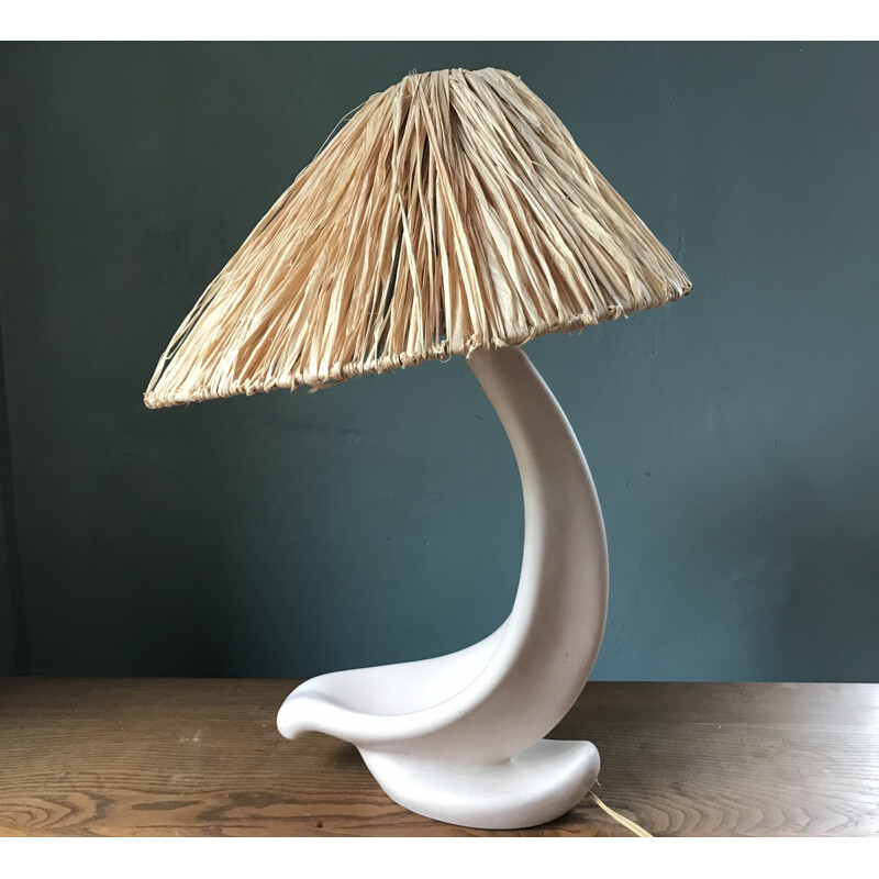 Vintage white ceramic zoomorphic lamp by Louis Giraud for Vallauris 1950s