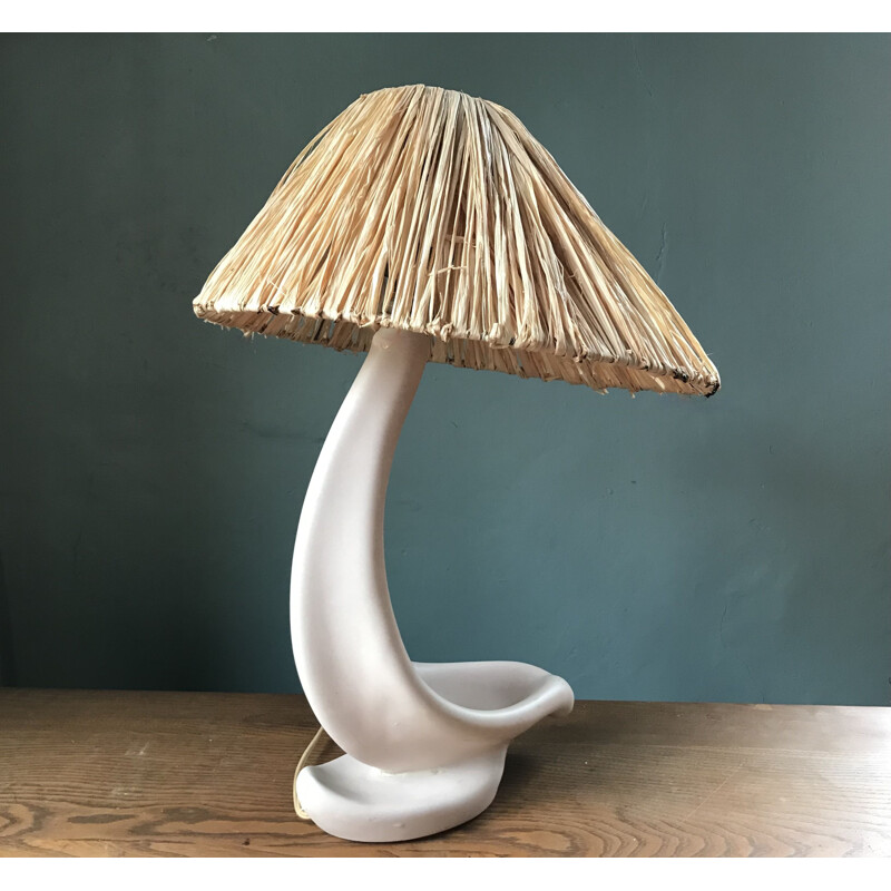 Lampe vintage zoomorphe en céramique blanche par Louis Giraud pour Vallauris 1950
