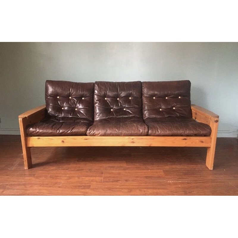 Vintage 3-seater leather sofa 1970s