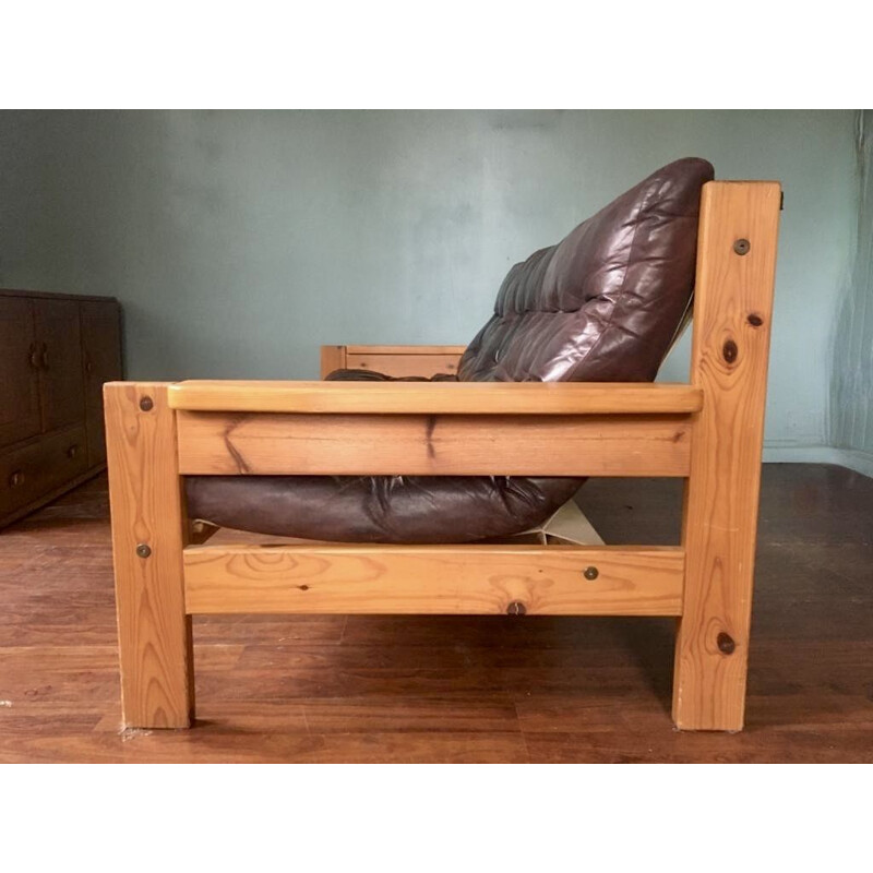 Vintage 3-seater leather sofa 1970s