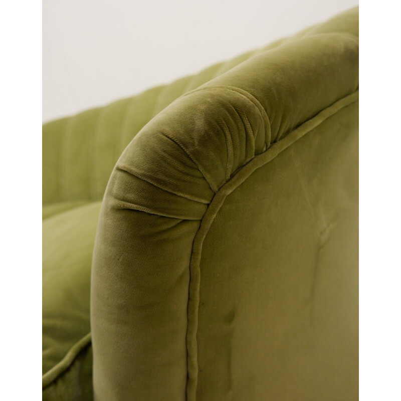 Vintage 2 Seater Shell Sofa In Original Green Velvet