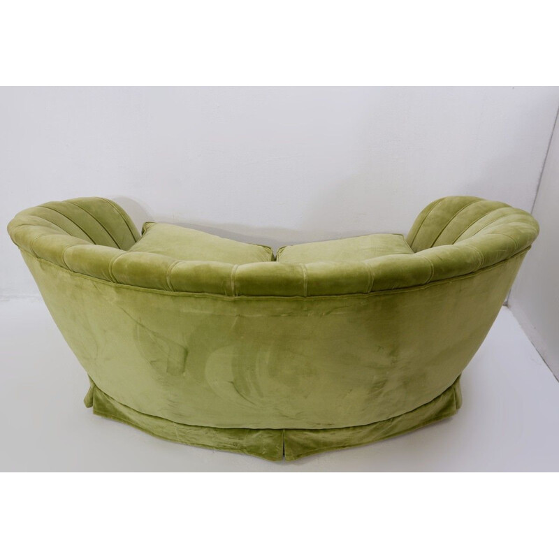 Vintage 2 Seater Shell Sofa In Original Green Velvet