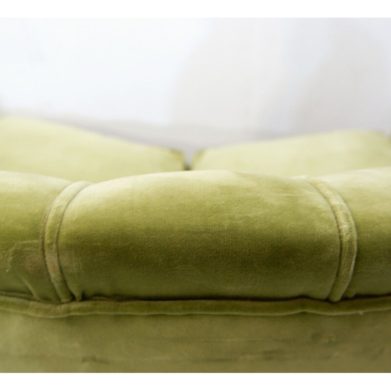 Vintage 2 Seater Shell Sofa In Original Green Velvet