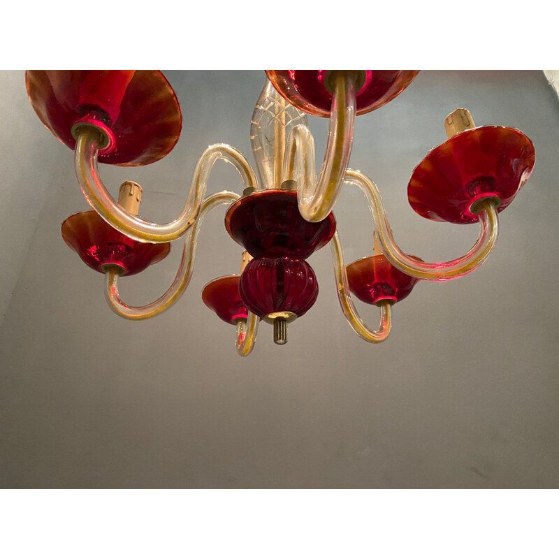 Vintage Venetian Ruby Red Murano Glass Chandelier, UK