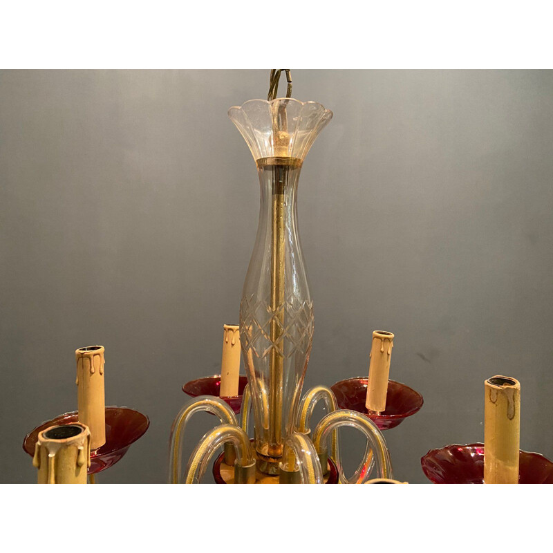 Lustre vintage en verre de Murano rouge rubis vénitien, Royaume-Uni