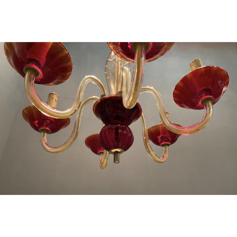 Vintage Venetian Ruby Red Murano Glass Chandelier, UK