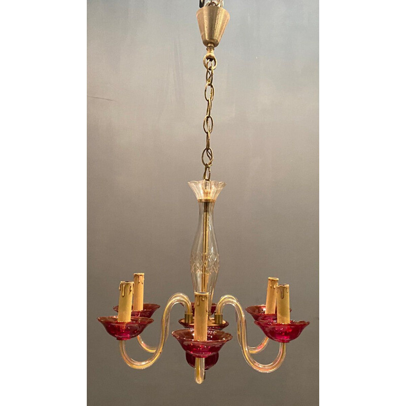 Vintage Venetian Ruby Red Murano Glass Chandelier, UK