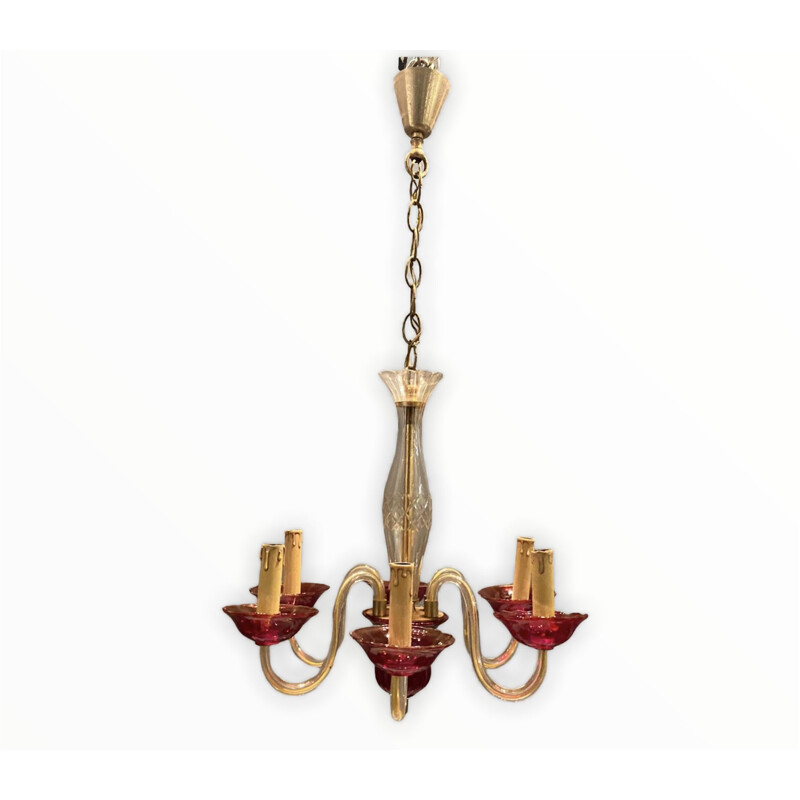 Vintage Venetian Ruby Red Murano Glass Chandelier, UK