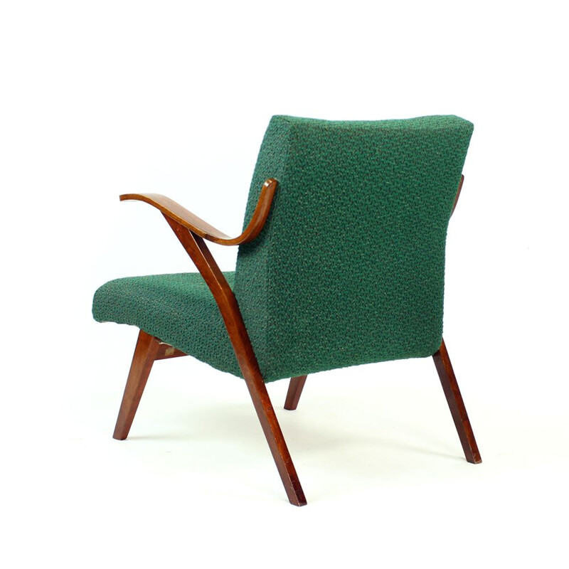 Vintage Bentwood Armchair In Original Green Fabric By Mier, Czechoslovakia 1964