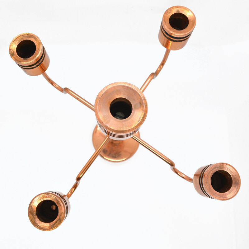 Vintage Copper five-arm candlestick, Denmark 1960s