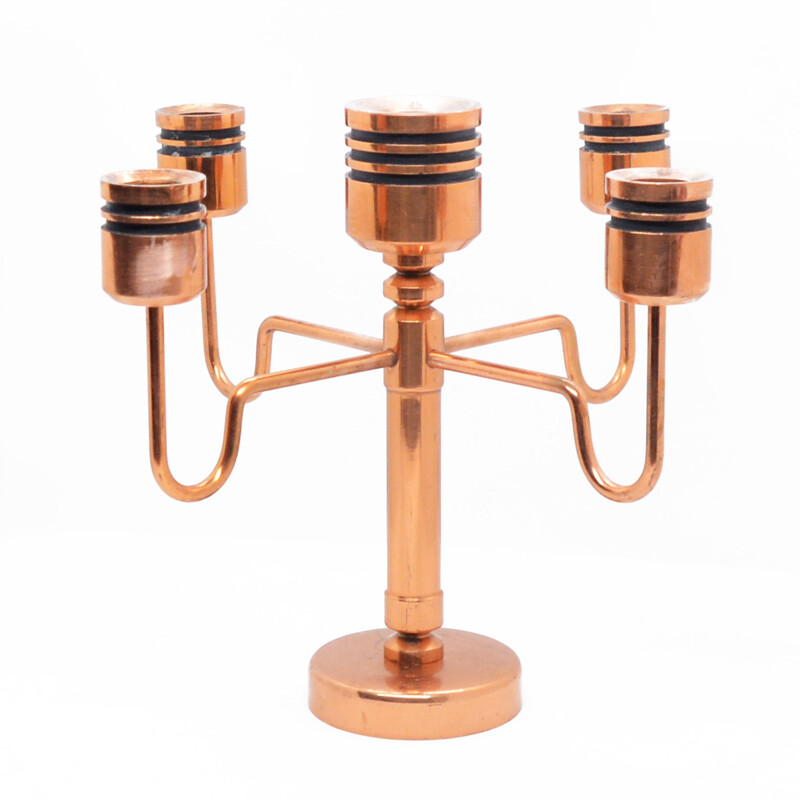 Vintage Copper five-arm candlestick, Denmark 1960s