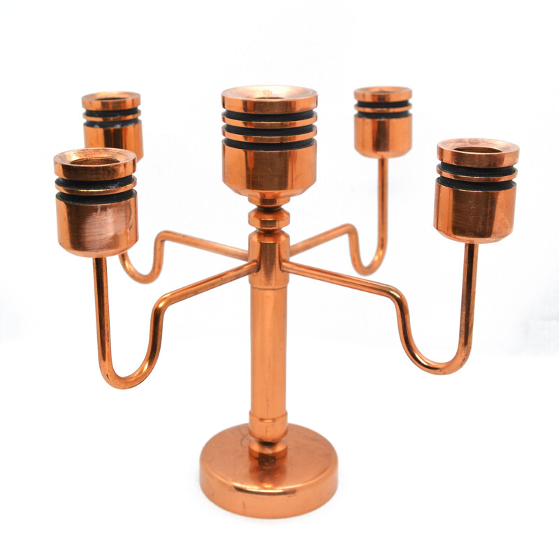 Vintage Copper five-arm candlestick, Denmark 1960s