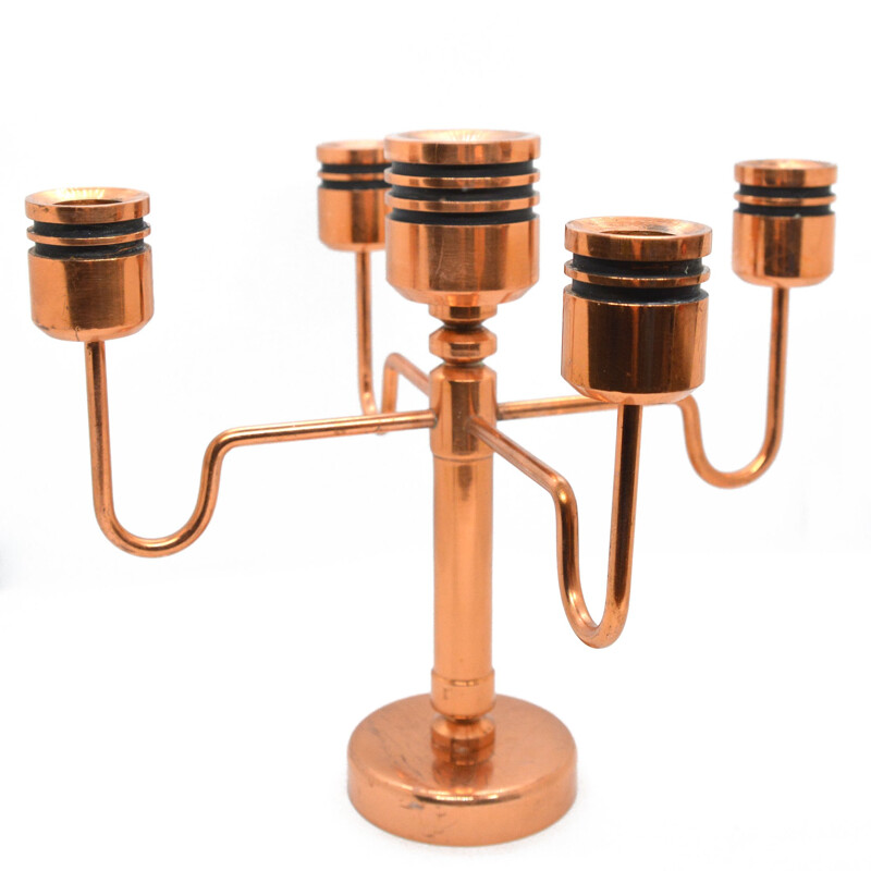 Vintage Copper five-arm candlestick, Denmark 1960s