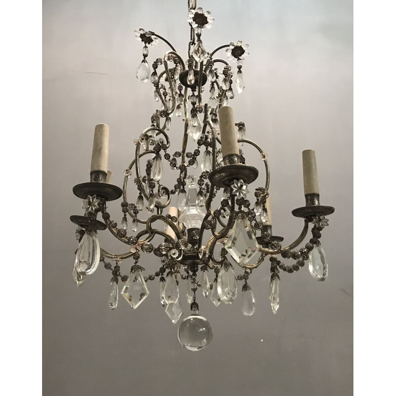 Vintage Crystal Beaded Chandelier 1940s