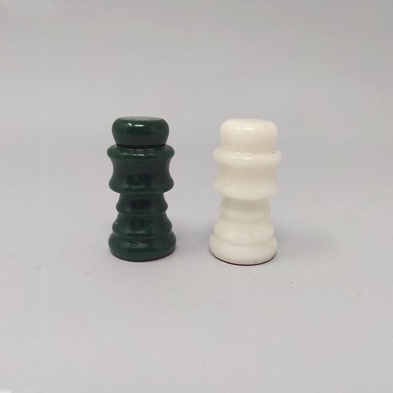 Vintage Green and White Chess Set in Volterra Alabaster Handmade, Italy 1970s