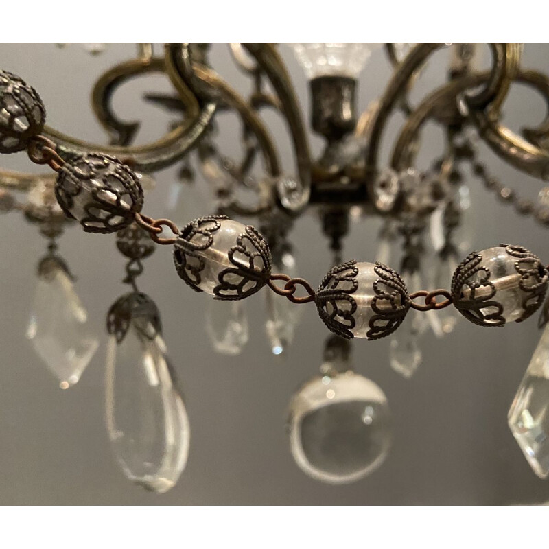 Vintage Crystal Beaded Chandelier 1940s