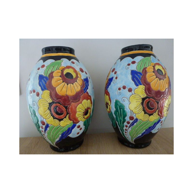 Paire de vases vintage art déco de Keramis-Charles Catteau, 1950