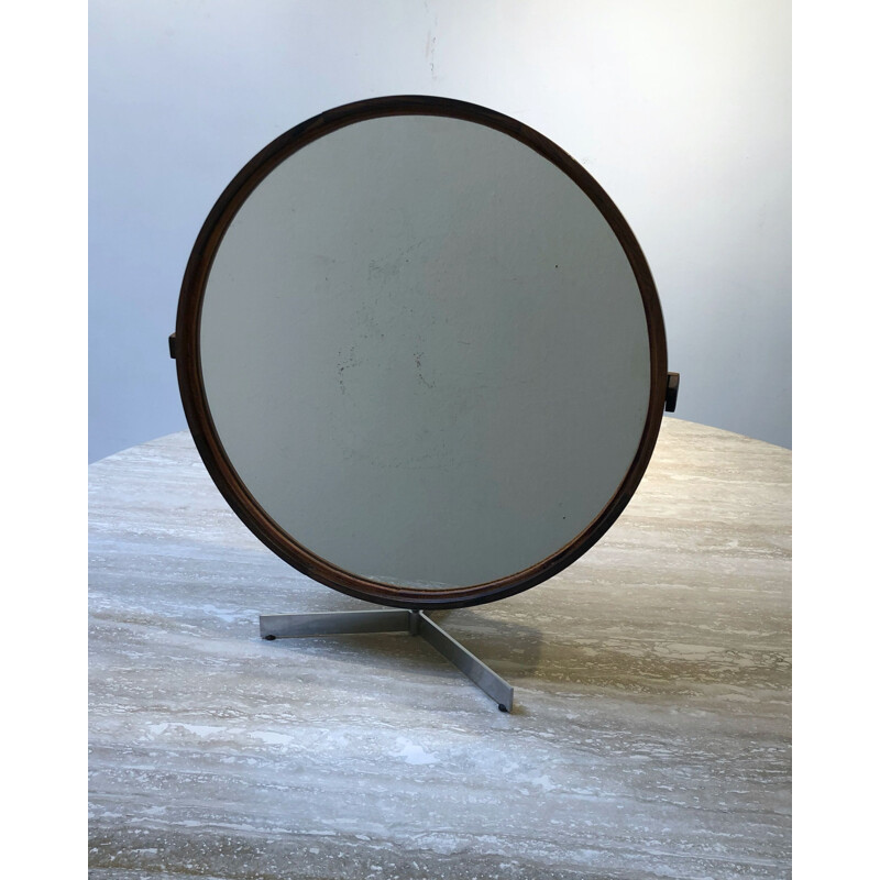 Vintage Teak Table Mirror By Uno & Östen Kristiansson For Luxus 1960s