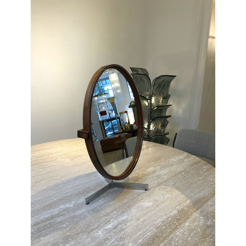 Vintage Teak Table Mirror By Uno & Östen Kristiansson For Luxus 1960s