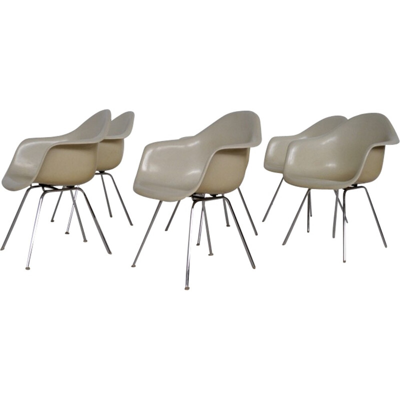 Set of 6 Herman Miller "Dax" armchairs in beige fiberglass, Charles & Ray EAMES - 1960s