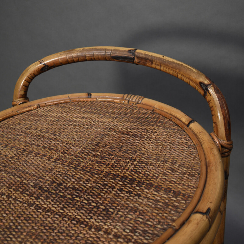 Vintage "french Riviera" Bamboo and Rattan Bart cart, France 1960s