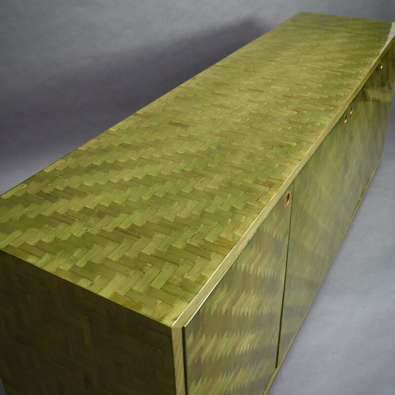 Vintage Cresdenza by alberto Smania in MOsaic Palm leaf and brass, Italy 1970s