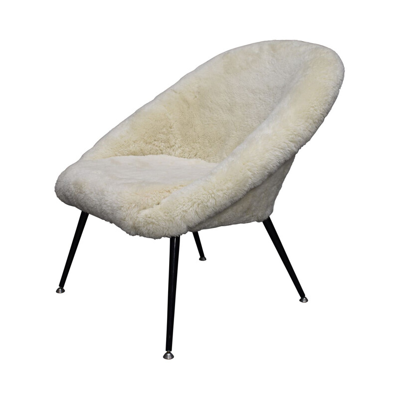 Vintage Club chair in real sheep wool, Germany 1970s