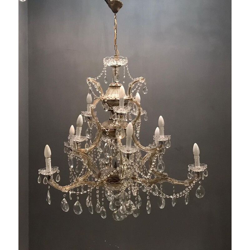 Vintage Murano crystal chandelier, Italy 1950