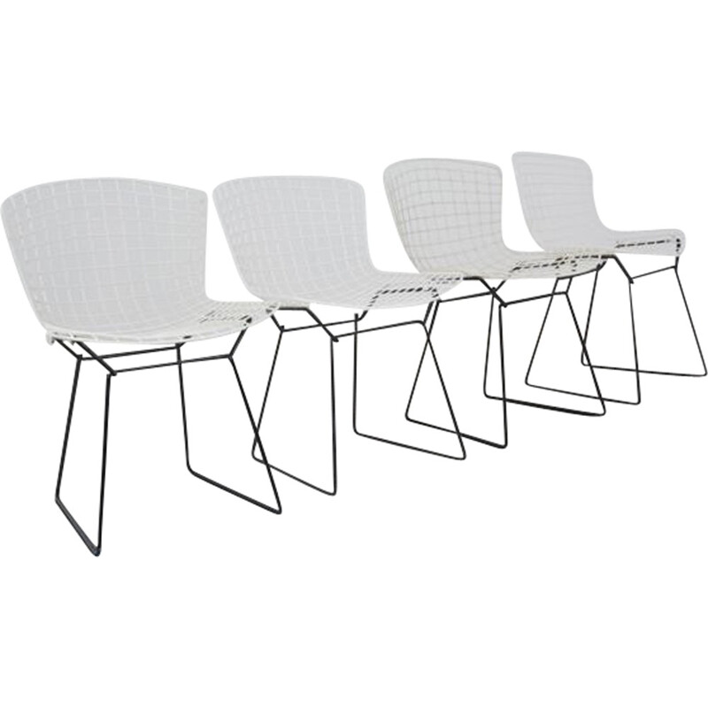 Set of 4 white Knoll chairs in metal, Harry BERTOIA - 1960s