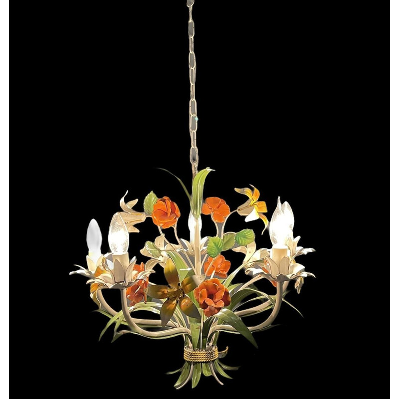 Lustre vintage Tole Flower, Italie 1960