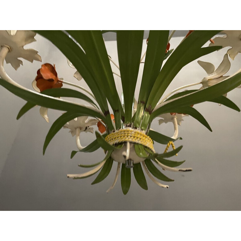 Vintage Tole Flower Chandelier, Italian 1960s